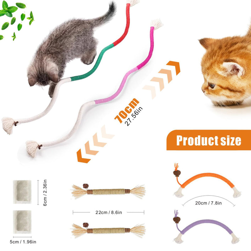 Idepet 6 Pack Cat Rope Catnip Chew Toy and Natural Silvervine Sticks Cats Toys for Teeth Cleaning,Interactive Biting Rope Toys for Aggressive Chewers Matatabi Cat Nip Treat Toys for Indoor Cats Kitten