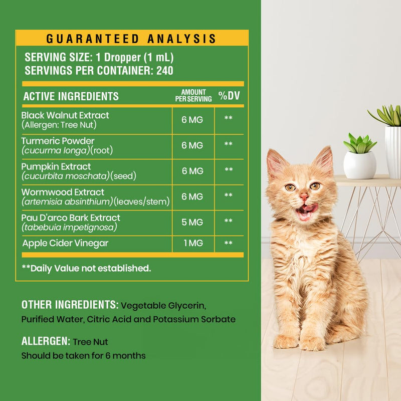 Natural Intestinal Defense for Cats, Herbal Cleanse with Wormwood, Black Walnut, Turmeric - NO Oregano - Digestive Support Promotes Gut Health & Flora Balance, Made in The USA, 8oz