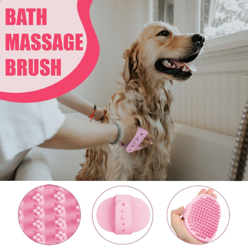 Dog Bath Brush Bathing Kit 5PCS - Pet Washing Brush, Dog Brush for Shorted Haired Dogs, Dog Scrubber for Bath, Scalp Scrubber Hair Bath Brush Set Pink D-BATH 5 KITS