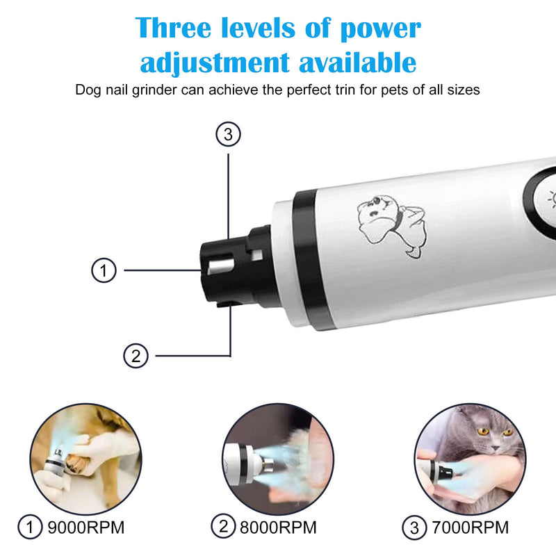 PASHOP Dog Nail Grinders, LED Dog Nail File with 2 Grinding Heads & 3 Speed, Rechargeable Low Noise Dog Claw Grinder for Dogs, Cat