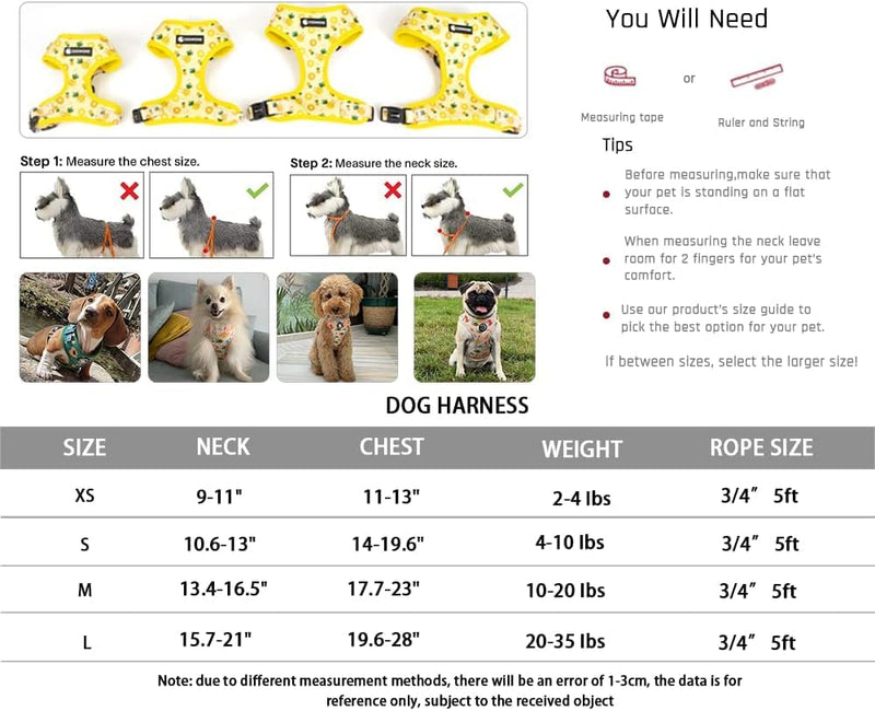 Dog Harness and Leash, Poop Bag Holder 3 Sets, Easy Walk No Pull Adjustable Puppy Cat Vest Harness with Soft Mesh Padded, Pet Supplies for Extra-Small/Small Medium Dogs Kitten S (Neck 10.6"-13"; Chest 14"-19.6") Dinosaur