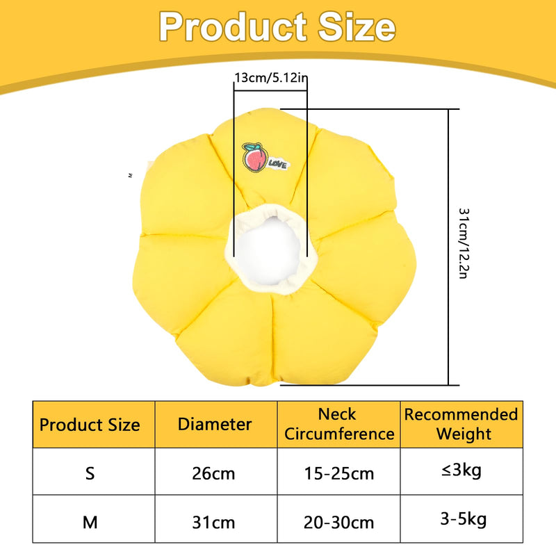 Cat Neck Brace, Adjustable Waterproof Cat Collar, Soft Sunflower Lick Protection Cat, Collar Cats for Small Dog After Surgery Protective Collar (Yellow, M) yellow M(20-30cm)