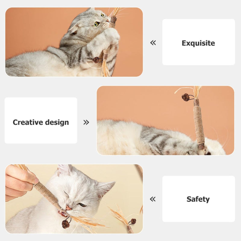 Wooden dental cleaning and chew sticks, 4-piece cat toy set with natural catnip for kittens and stress relief in the household