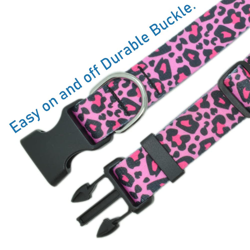 Pretty Dog Collar for a Girl Dog, Sturdy Durable with Buckle Leopard Print Design, Pink Dog Collars for Medium Dogs, Premium Adjustable Polyester Pet Collar… - PawsPlanet Australia