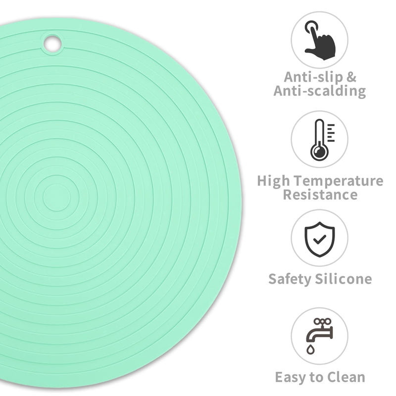 Fhiny 3PCS Silicone Pet Food Mat, 9.5" Round Waterproof Non-Slip Dog Cat Bowl Placemat Preventing Feed and Water Overflow Suitable for Medium Small Bowl Dish Plate Protect Floor (Green, 9.5" Dia) 9.5"Dia Green - PawsPlanet Australia
