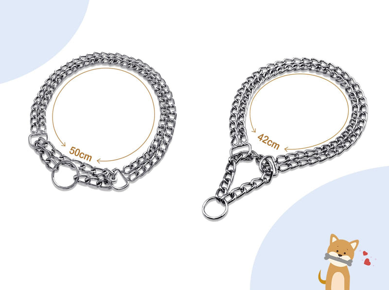 Dog Chain Collar Metal Martingale Collar Anti Chew Training Collars Chew Proof Dog Slip Collar Chrome Plated Double Link Dog Collar for Small Medium Large Dogs (Medium for Neck 16-19'') Medium(suit for neck 16-19'') - PawsPlanet Australia