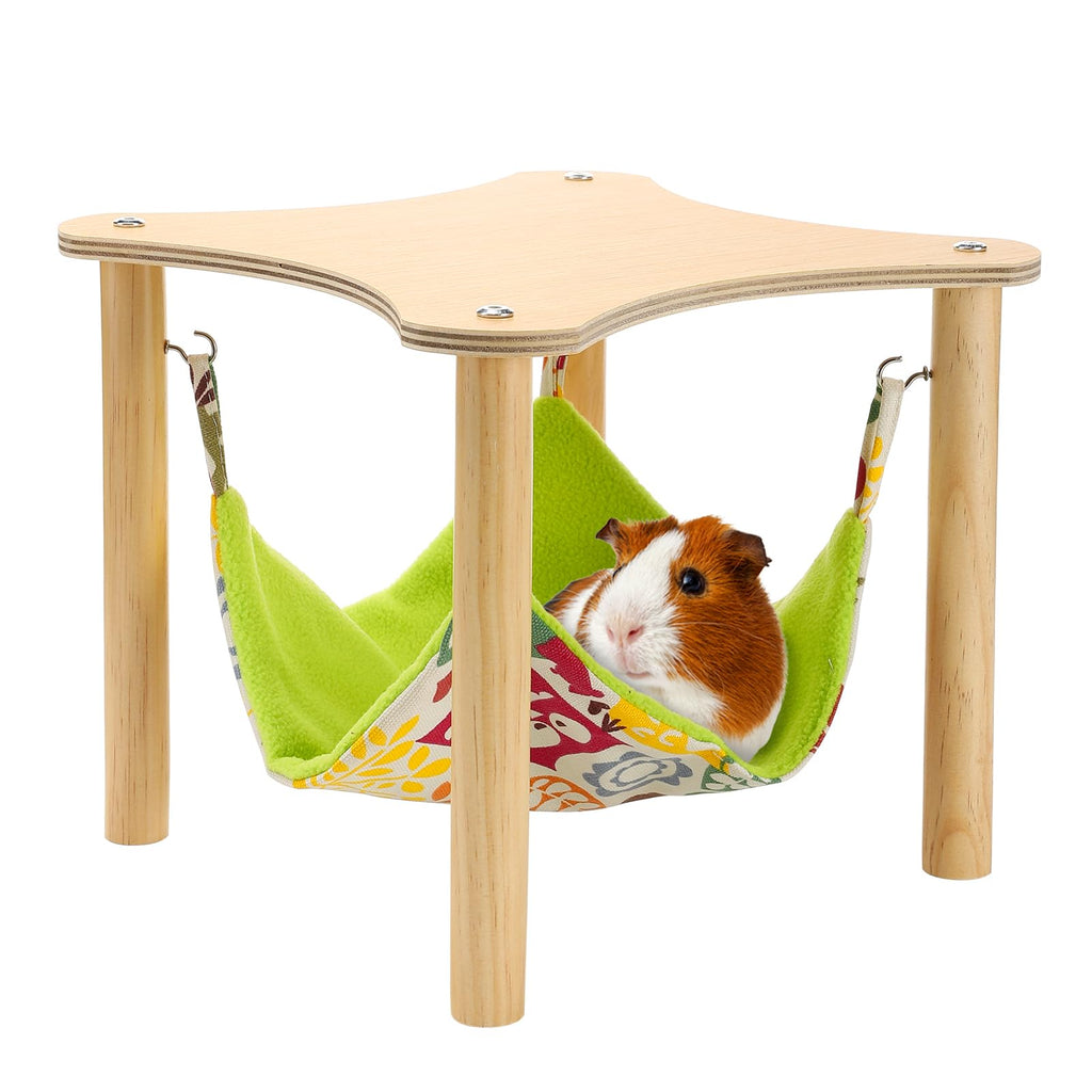 Alphatool Guinea Pigs Hammock with Durable Wooden Stand- Double-Sided Hanging Hammock Bed for Chinchilla Rat Hamster Bunny Ferrets Sleeping Hiding Medium