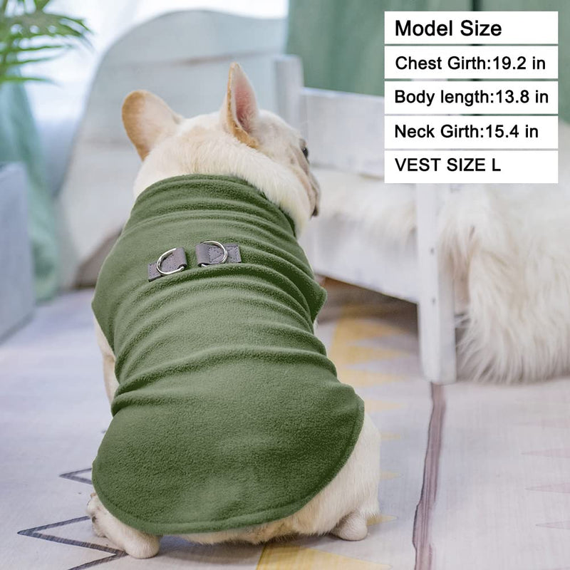 BEAUTYZOO Dog Fleece Vest Sweater Winter Jacket for Small and Medium Dogs with D-Ring Leash Cold Weather Coat Hoodie for XS S M Dogs Boy or Girls ARMY GREEN