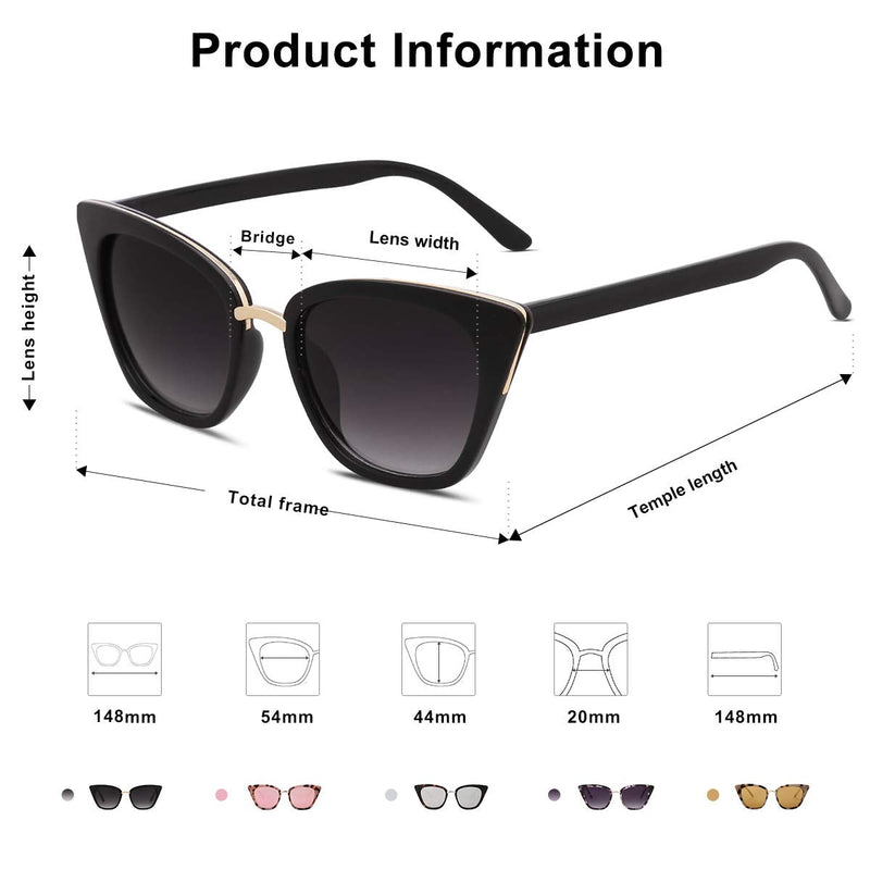 SOJOS Cat Eye Designer Sunglasses Fashion UV400 Protection Glasses SJ2052 Balck/Grey - PawsPlanet Australia