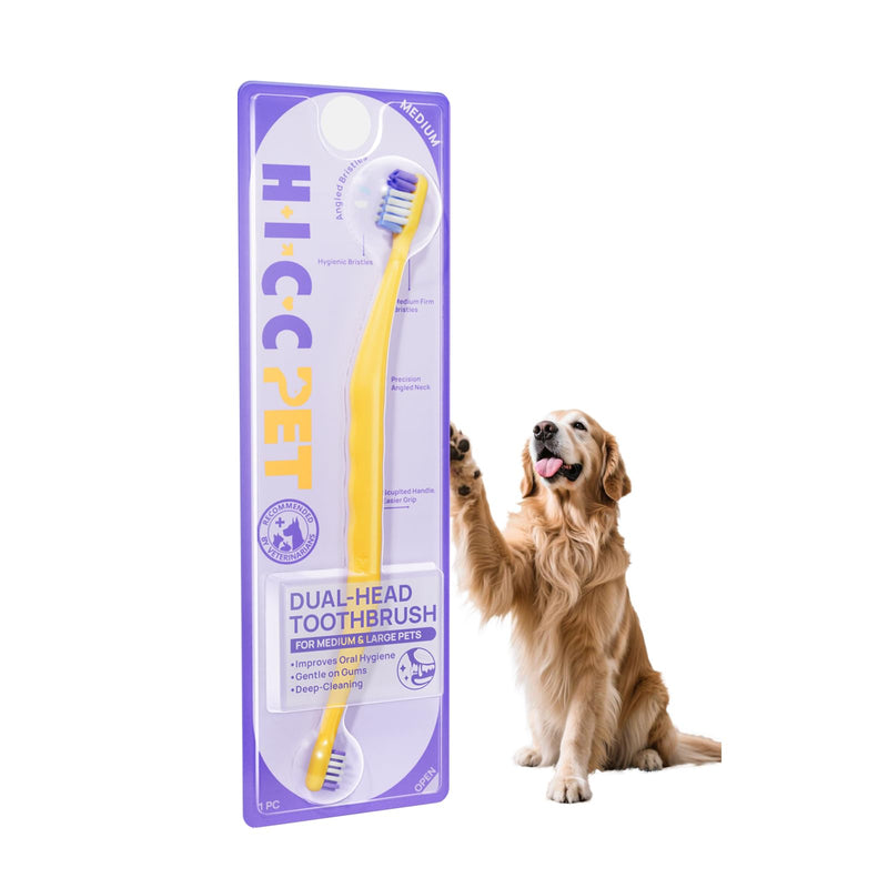 HICC PET Toothbrush for Cats & Small Dogs, Ergonomic Pet Toothbrush for Easy Teeth Cleaning, Gentle on Gums, Cat & Dog Dental Care, Improves Oral Hygiene, Toothpaste Not Included (Dual-Ended Yellow) Yellow Dual-head