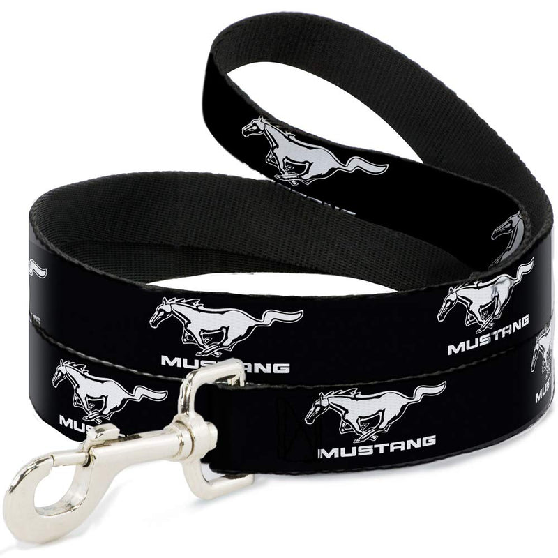 Buckle-Down Pet Leash - Ford Mustang Black/White Logo Repeat - 4 Feet Long - 1" Wide