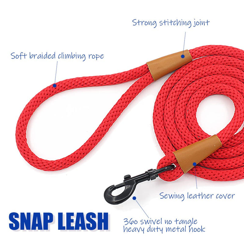 lynxking Dog Leash Rope Dog Training Leash 2FT 6FT Strong Heavy Duty Braided Training Lead Leashes for Small Medium Large Dogs Red Snap Lead-Large 1/2in x 6ft - PawsPlanet Australia