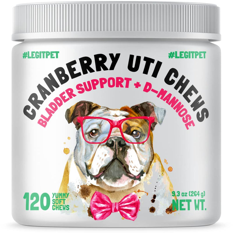 Cranberry UTI Chews for Dogs Bladder Suppot + D-Mannose Supports Kidney Urinary Tract and Bladder Health Natural Cranberry Wellness Supplement Immune System Booster Natural Pet Antioxidant 120 Chews 120pcs