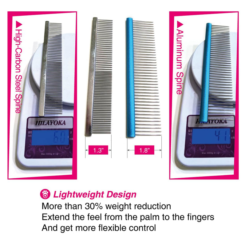 7.5" Greyhound Oval Grooming Comb – Blue Aluminum Spine, Stainless Steel Teeth Comb for Long-Haired Dogs & Cats, Removes Mats, Tangles, and Loose Fur – Lightweight for Long Time Deshedding Silver/Blue 7.5" - PawsPlanet Australia