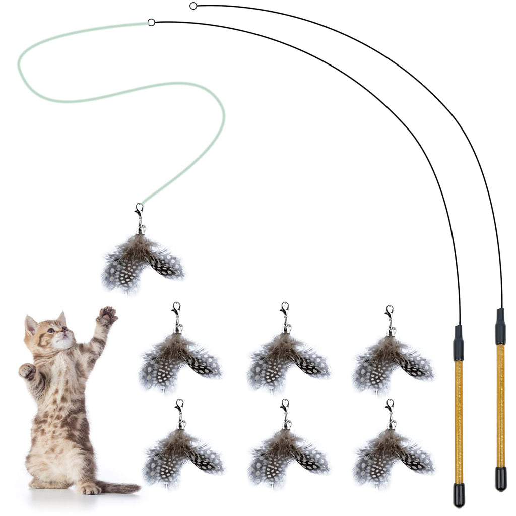 Cat Feather Toys, Interactive Cat Toys Kitten Toys, 2PCS Elasticity Cat Wand Toy and 7PCS Feathers Refills, Cat Toys for Indoor Cats Kitten Play Chase 7-Pcs Replacements