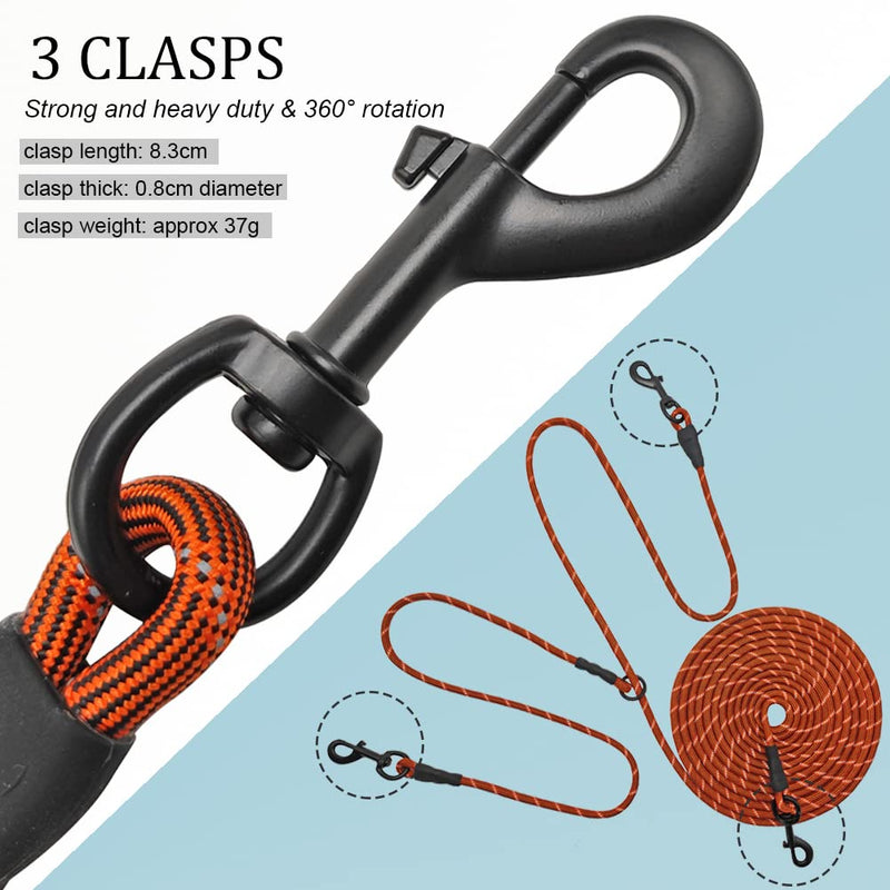 BTINESFUL 12FT 20FT 30FT Reflective Dog Tie Out for 2 Dogs, No Tangle 1/3 Inch Nylon Rope Tether for Two Dogs, Dog Trolley Runner for Yard Outdoor Camping Orange 12 ft x 1/3" - PawsPlanet Australia
