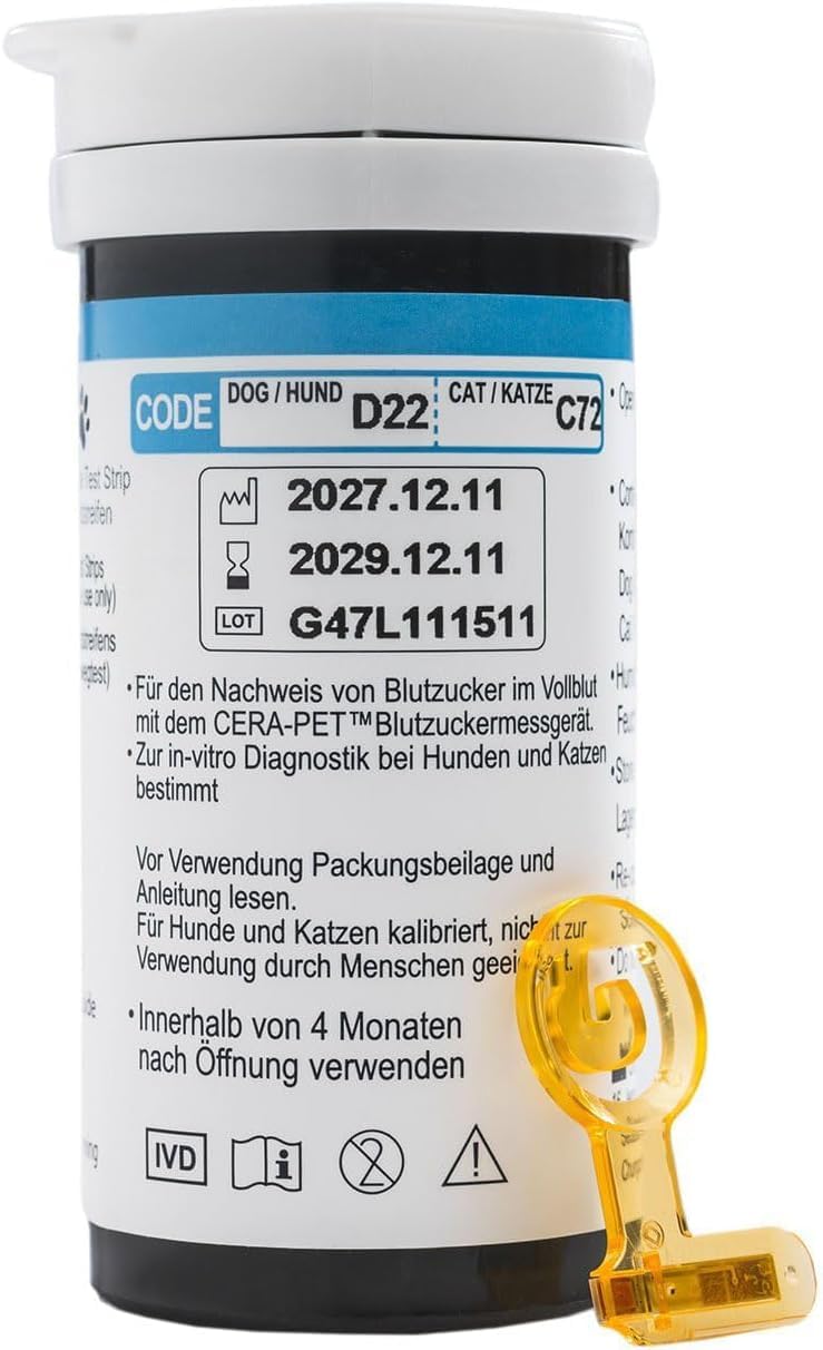 Blood Glucose Monitor for Animals, Suitable for Dogs and Cats, Value Pack: Additional 50 Blood Glucose Test Strips and 50 Lancets in Economy Pack