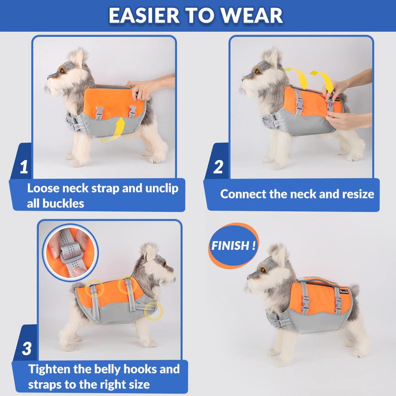SlowTon Dog Life Jacket, Adjustable Ripstop Dog Life Vest with One Piece Belly Support Superior Buoyancy, Skin-Friendly Neoprene Pet Safety Flotation Vest for Swimming Boating Pool Beach(Orange,M) Medium Grey & Orange - PawsPlanet Australia