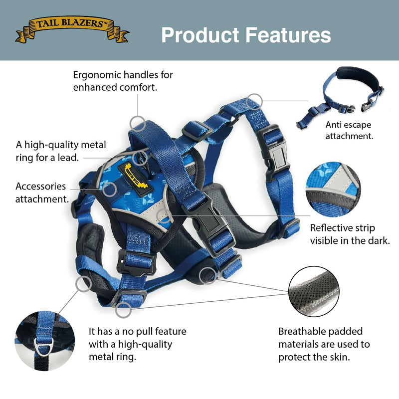 Anti-Escape Dog Harness. Adjustable No Pull, Reflective, Breathable, Padded. Ideal for Puppy Essentials. Small to XL Breeds, Perfect Collars, Harnesses & Leads for Dogs. (Blue, Small) Blue