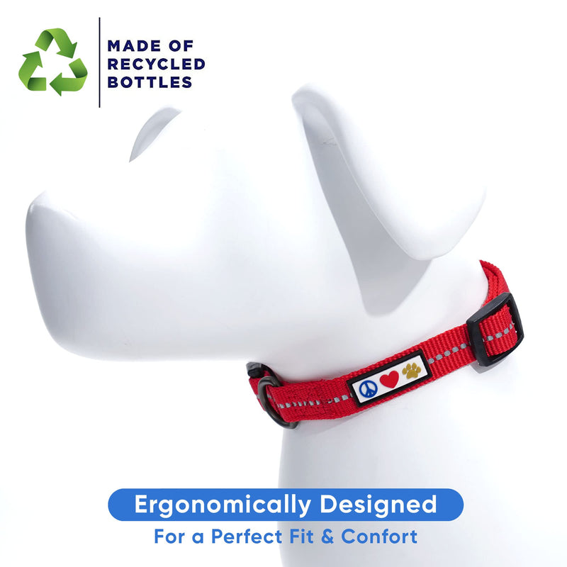 Pawtitas Recycled Dog Collar with Reflective Stitched Puppy Collar Made from Plastic Bottles Collected from Oceans Medium Red Chili Medium (Pack of 1) Recycled Red - PawsPlanet Australia