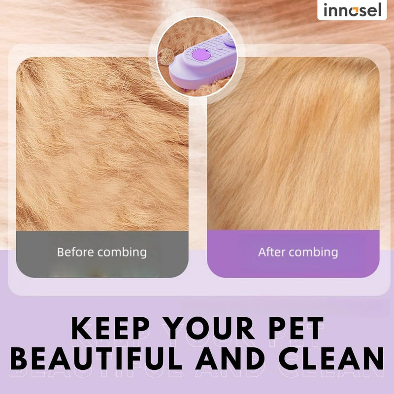 Cat Steam Brush for Shedding, 4-in-1 Rechargeable Pet Grooming Brush for Cats & Dogs, Anti-Static, Massage, Cleaning & Combing with Gentle Steam, Removes Loose Hair & Tangles (Purple) Purple