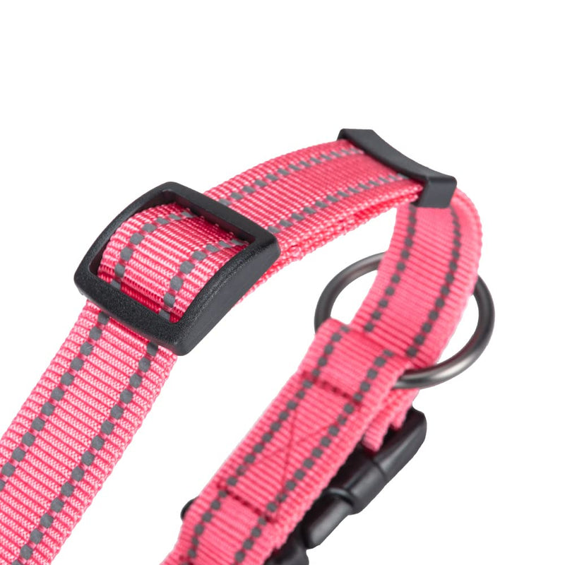 EXCELLENT ELITE SPANKER Reflective Dog Collar Classic Breathable Nylon Adjustable Pet Collar with Quick Release Buckle for Boy Girl Male Female Puppies Small Medium Large Dogs Walking Training(Pink-M) M Pink