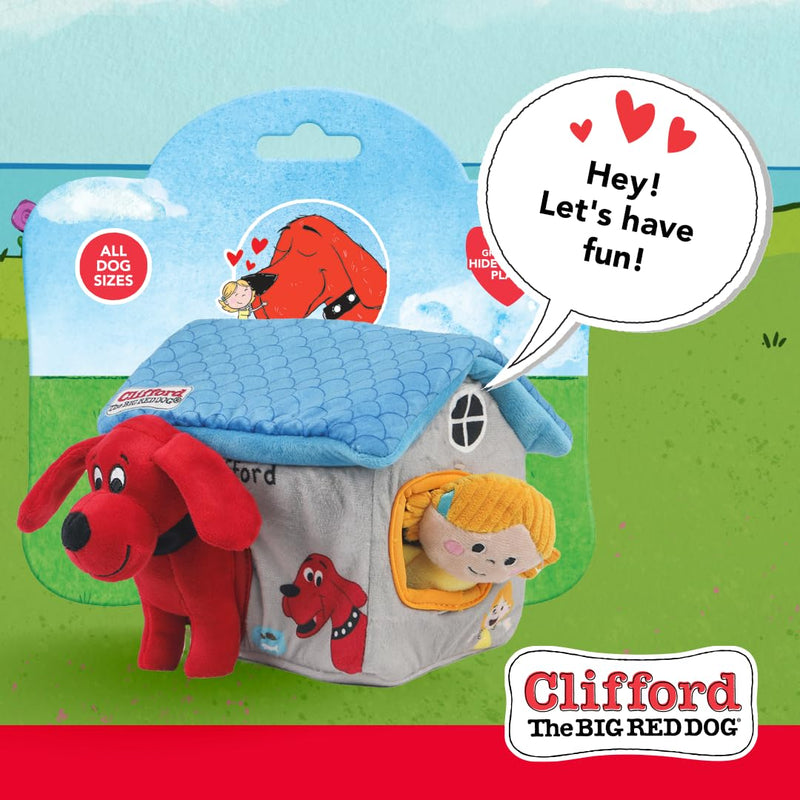 Clifford® Cozy House Puzzle Toys for Dogs | Hide and Seek Mentally Stimulating Toys for Dogs | 7.9" Plush Dog Toy, Extra Characters, Squeakers, Crazy Crinkle Fun - PawsPlanet Australia