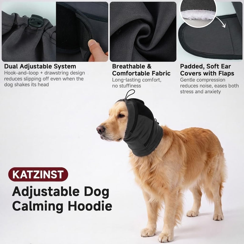 Ear Protection for Dogs, Soothing Fireworks, Thunderstorms, Infection Prevention & Ear Hygiene, Elastic, Grey, M gray