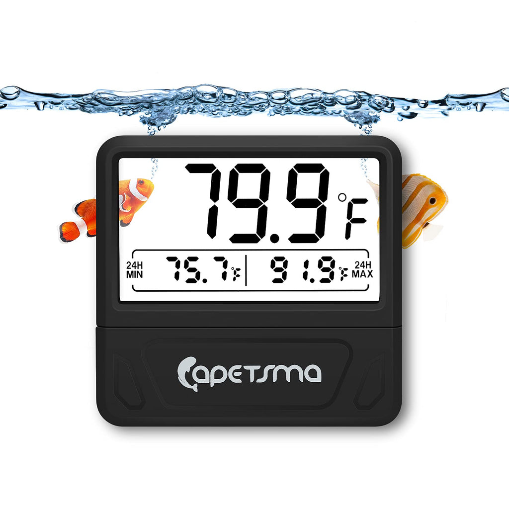 capetsma Aquarium Thermometer Digital Fish Tank Thermometer Large LCD Screen Records High & Low Water Temperature in 24 hrs Black