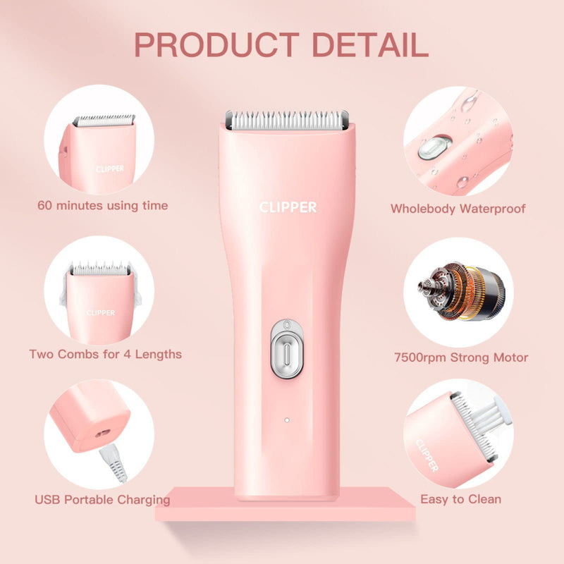 Dog Grooming Kit Clipper for Thick Coat Low Noise Cordless Cat Hair Trimmer Rechargeable Shaver Pet Grooming Tools for Small and Large Animals L006-pink - PawsPlanet Australia