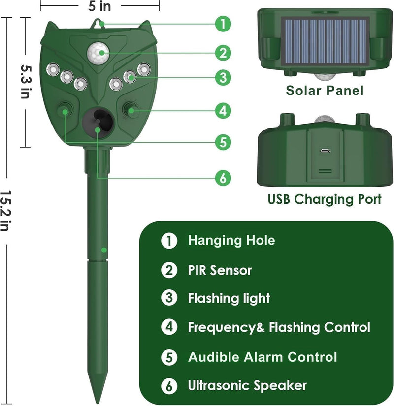 Solar Ultrasonic Animal Repellent Outdoor - NAVISOVL - Cat, Squirrel, Deer Repeller, Motion Sensor&Flashing Light, Repel Dogs,Boar,Deer,Fox,Raccoon,Skunk,Rabbit,Bird Deterrent for Yard&Farmland 1 - PawsPlanet Australia
