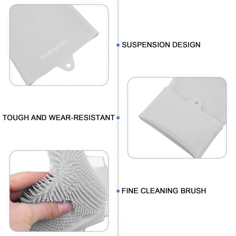 All-in-One Dog Bath & Grooming Gloves - Static Magic for Hair Removal, Heat-Resistant Silicone for Dogs and Cats with Non-Slip Massage Design - Grey - PawsPlanet Australia