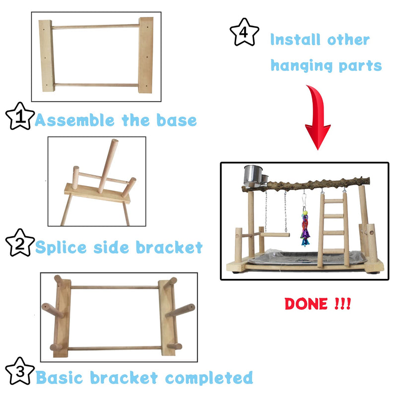 kathson Bird Playground,Parrots Play Gym,Parakeet Play Stand with Prickly Ash Wood Perch,Cockatiel Playstand with Feeder Cups and Exercise Toys,Birds Perch Stand for Budgie Conures Cockatoos Lovebirds Parrots Playground Style-2 - PawsPlanet Australia