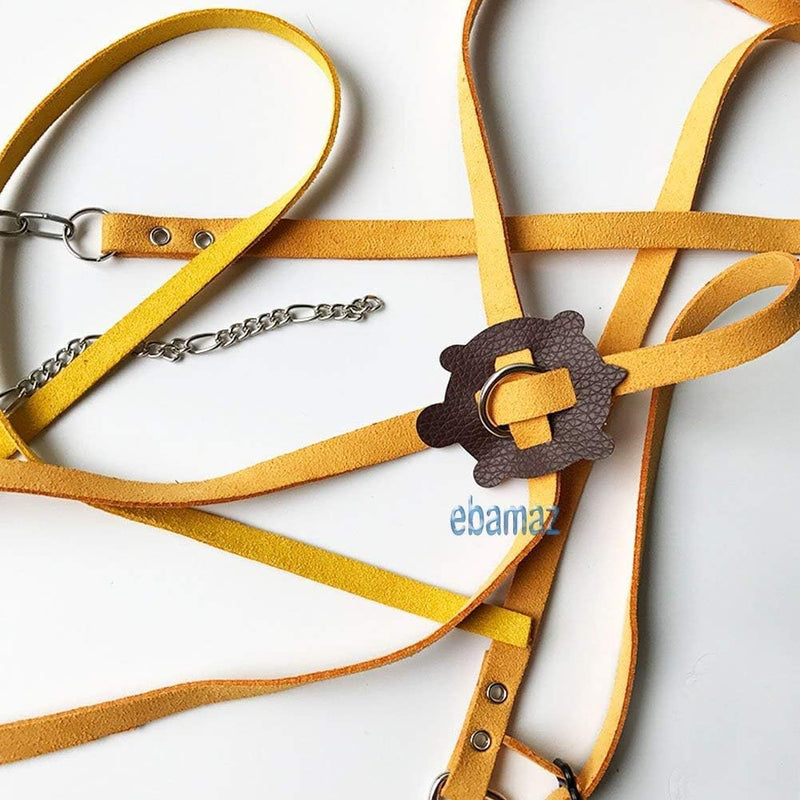 Adjustable Turtle Harness Leashes Soft Leather Harness Strap for Tortoise Pet Outdoor Walking Lead Control Rope Chest Collar Leash for Turtle Supplies (L,Yellow) L Yellow - PawsPlanet Australia