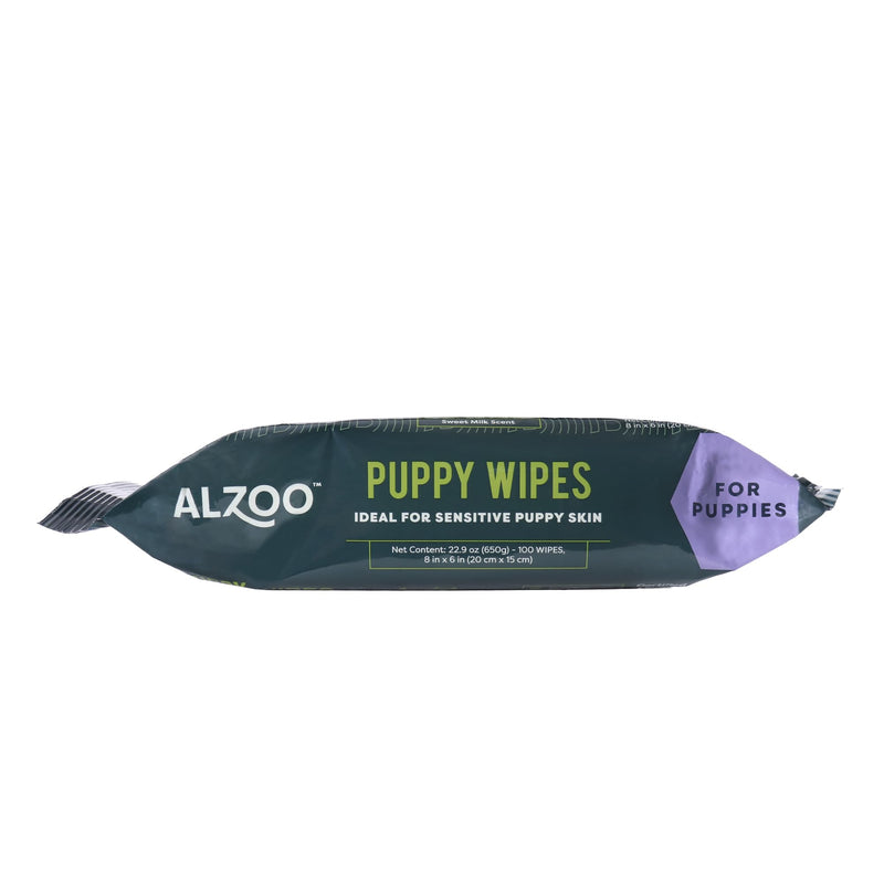 ALZOO Grooming Wipes for Puppies, 100% Plant-Based Active Ingredients, 100 Count Puppy Wipes - PawsPlanet Australia