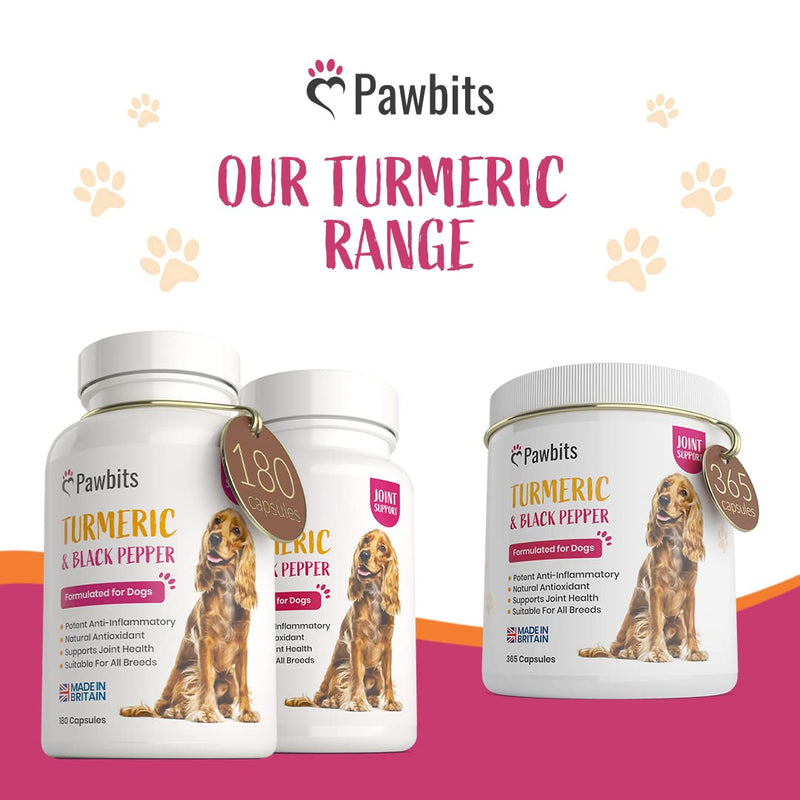180 Turmeric for Dogs with Active Bioperine Black Pepper | Natural Premium Turmeric Curcumin Capsules suitable for Cats, Horses & Pets Powerful Antioxidant Supplement for Hip & Joints 180 Capsules - PawsPlanet Australia