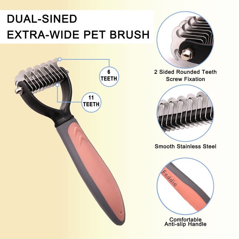 Pet Deshedding Brush Set, Undercoat Rake for Dogs & Cats - Double Sided Brush for Shedding and Dematting Comb Grooming Tool kit - Nail Clippers & Nail File Kit (4Pack) Pink - PawsPlanet Australia