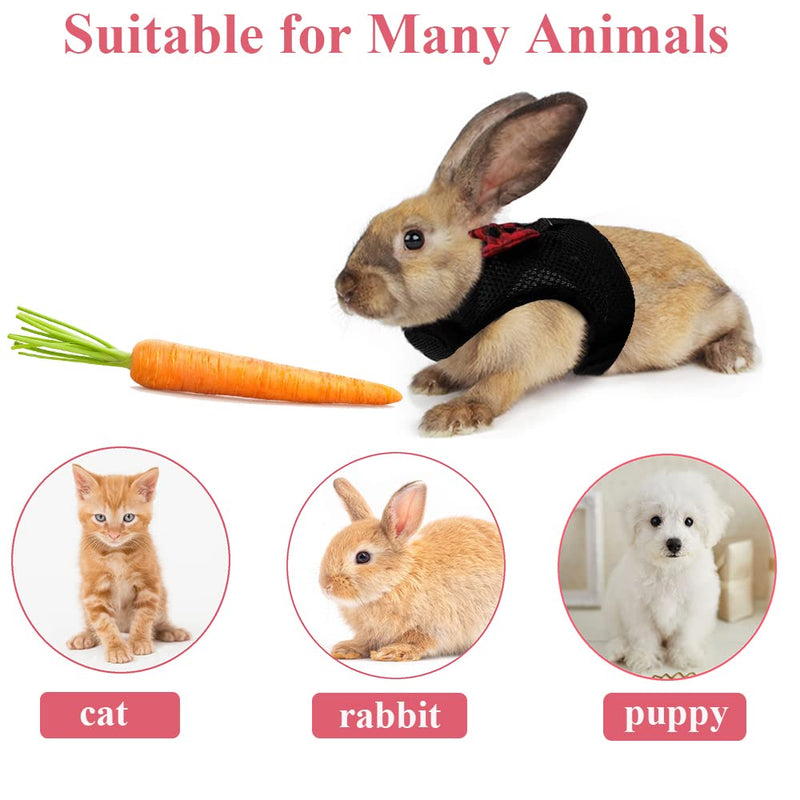 ASOCEA Adjustable Bunny Harness and Leash Breathable Mesh Vest Harness for Rabbits Walking Soft Pet Harness Vest Cloth Lead for Small Animals Rabbits Ferret Kitten Black M