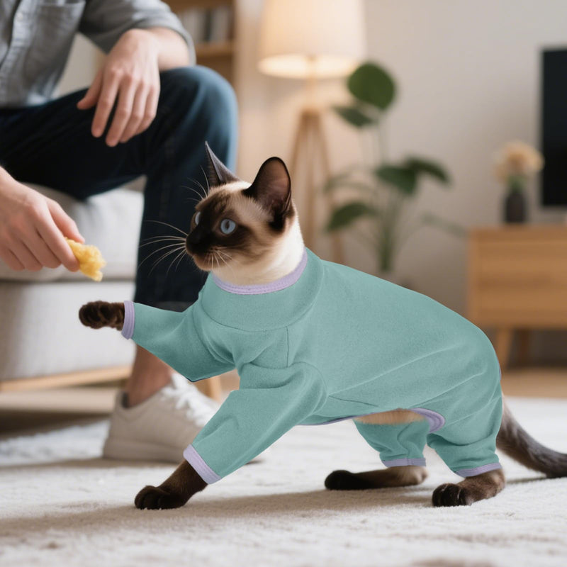 DENTRUN Cat Clothes for Hair Control with Hair Sticky Fabric - Soft Recovery Suit & Breathable Lint-Resistant Cat Sweater for Cats Only, Kitten Onesie Pajamas, XL, Bean Green X-Large - PawsPlanet Australia