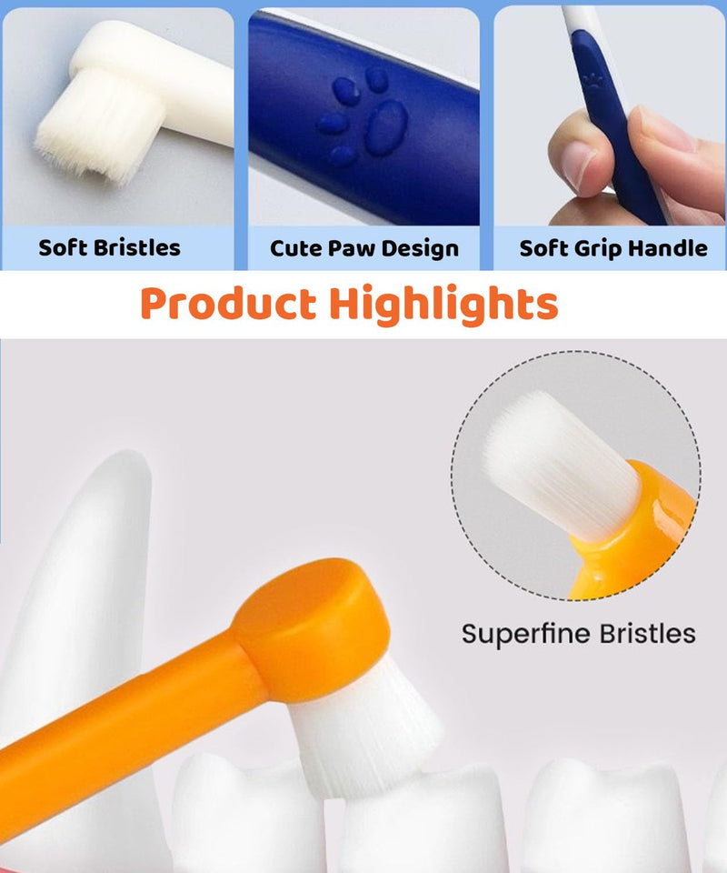 5Pack Ultra Soft Pet Toothbrush for Small Dog & Cat Toothbrush Set with 2 Finger Brushes - Soft Bristles for Gentle Pet Dental Care, Teething & Gingivitis Prevention for Puppies & Kittens Model A-small Head
