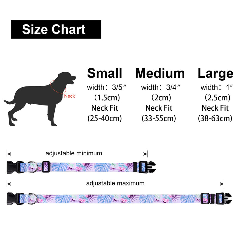 Adjustable Dog Collar with Patterns, Ultra Comfy Soft Nylon Breathable Pet Collar for Small Medium Large Dogs (S, Purple Flower) S - PawsPlanet Australia