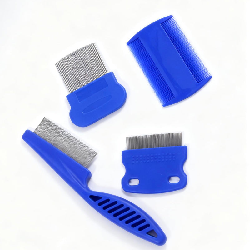 3/4/5-pieces flea and lice comb set, stainless steel pet comb (for dogs and cats, circular tooth design), double-sided tear stain remover, pet shedding comb, suitable for all types of pets (4pcs) 4pcs - PawsPlanet Australia