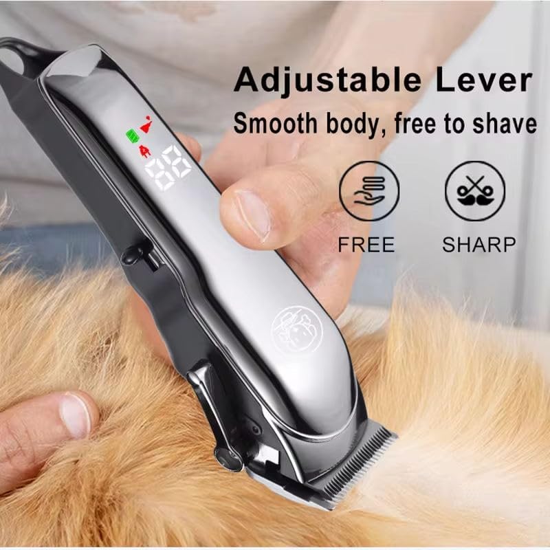 Dog Clippers - Rechargeable Cordless Dog Grooming Kit, Professional for Thick Coats, LED Power Display, Low Noise Pet Shaver with 6 Guide Combs for Cats and Animals