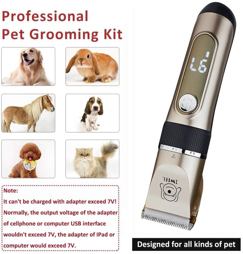 Dog Clippers, 2-Speed Professional Rechargeable Cordless Cat Shaver and Low Noise Water Proof Electric Dog Trimmer Pet Grooming Kit Animal Hair Clippers Tool with Scissors Combs Gold - PawsPlanet Australia