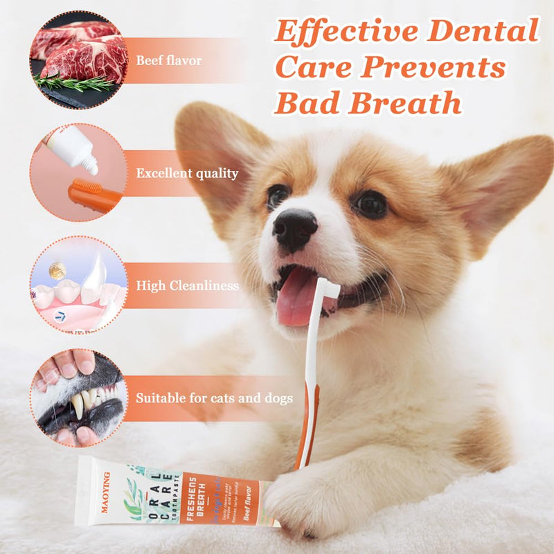 Dog toothbrush, dog toothpaste, dog dental care set, dog toothpaste against tartar, toothbrush dog toothbrush for small refreshes breath, removes tartar