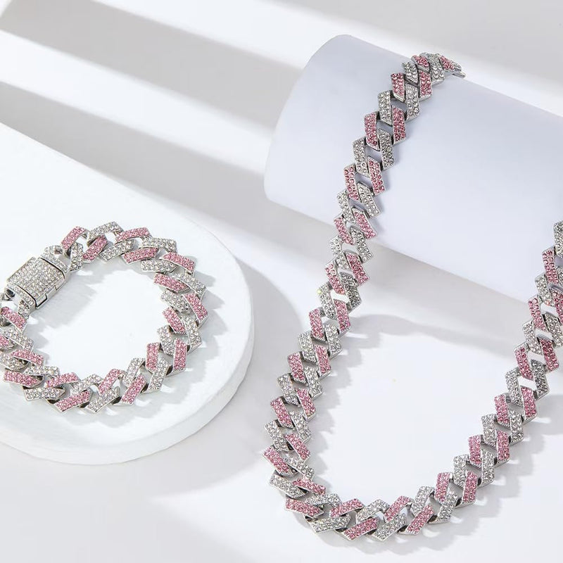 Pink Dog Chain Collar, Dog Necklaces Diamond Cuban Link Dog Collar Rhinestone Bling Glitter Metal Choke,Pet Jewelry for Puppy Small Medium Large Dogs (Pink 20inch) Pink 20 Inch - PawsPlanet Australia