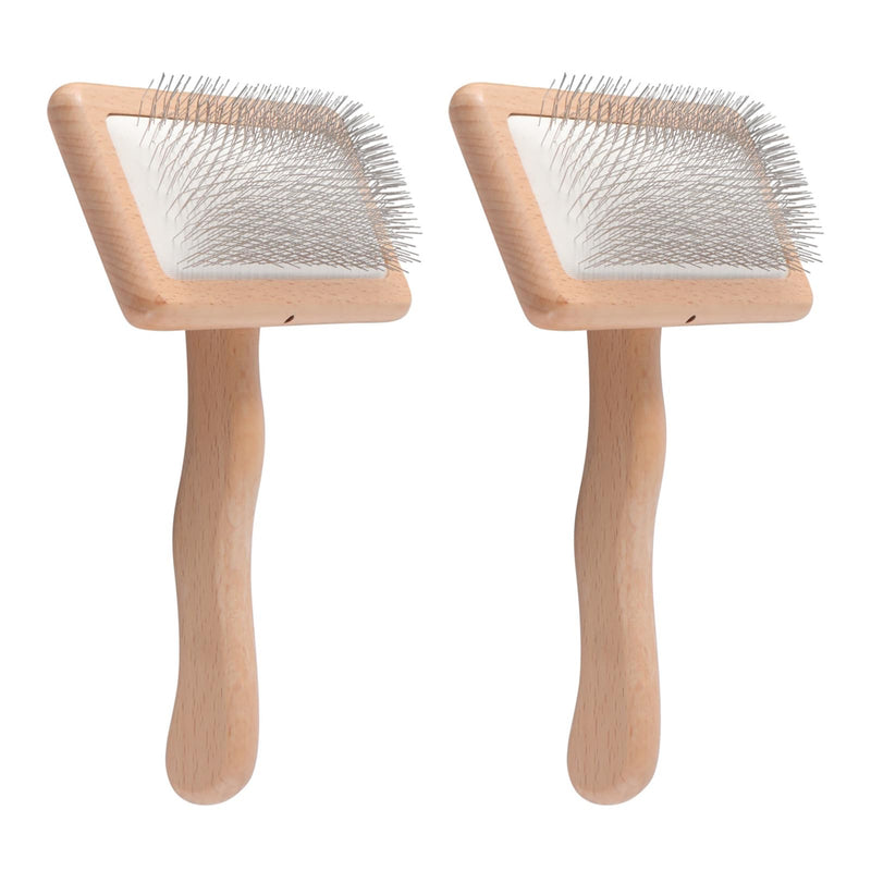 Wooden Wool Carder Hand Carders, Pack of 2 Gentle Soft Needle Brush, Slicker Brush for Dogs, Spiders and Weaves, Card Brushes for Needle Felting Wool 17x11.8+16x9.5cm
