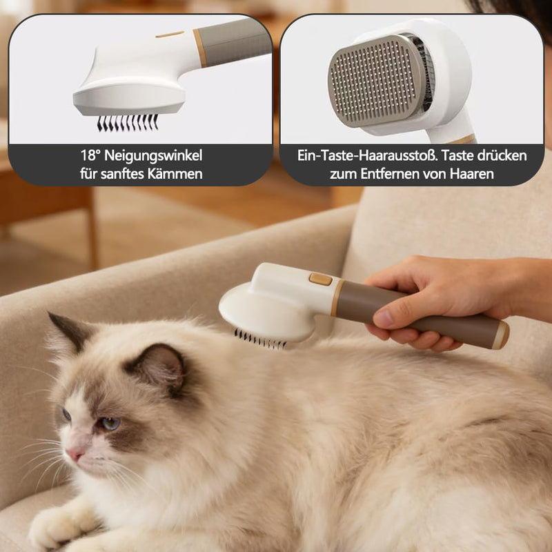 3-in-1 Cat Brush Long Hair and Dog Brush, Cat Brush with Release Button, Stainless Steel Dematting Comb, Removes Undercoat & Loosens Knots, with Massage Bristles & One Button Hair Removal - PawsPlanet Australia