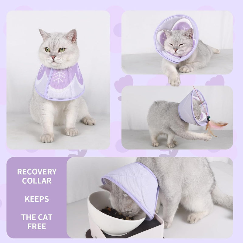 MEISO Elizabethan Cat Collar, Adjustable Soft Cat Recovery Collar, Soft Cone for Neck Elizabethan Cones After Surgery and Injuries (Purple, L) purple