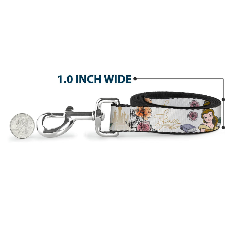 Disney Pet Leash, Dog Leash, Beauty and The Beast Belle Castle Pose with Script, 6 Feet Long 1.5 Inch Wide 6 Feet Long - 1.5" Wide - PawsPlanet Australia